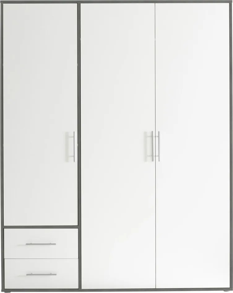 Šatníková skriňa Valencia,155 cm, optika šedého kovu/biela