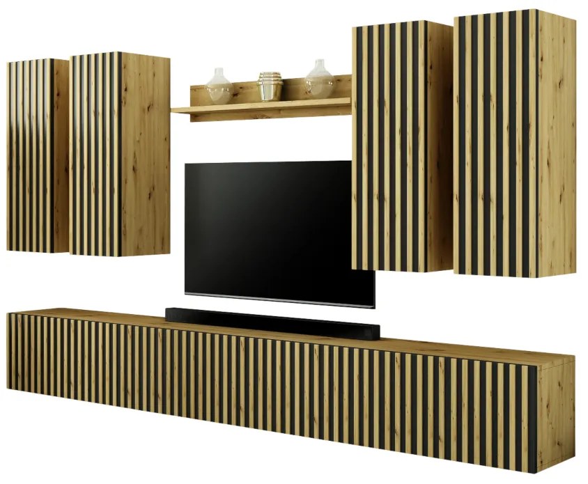 Obývacia stena MODERNA 4, dub artisan/čierna