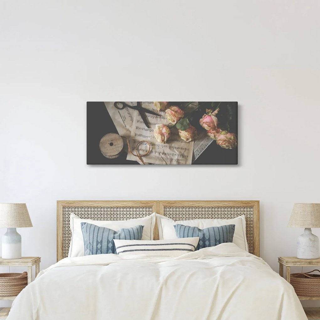 Obraz nôt a ruží (120x50 cm)
