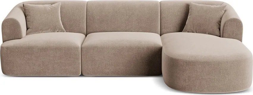 Svetlohnedá zamatová rohová pohovka (pravý roh/s leňoškou) Campi – Cosmopolitan Design