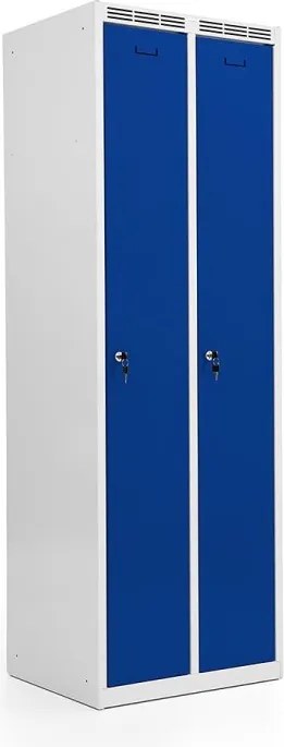Kovová šatníková skriňa Trestles SS2M 1800x600x500 mm, 2 oddiely, modré dvere Podnož: bez podnože, Zámok: cylindrický