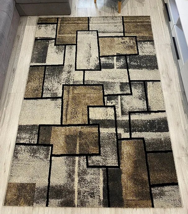 HU Hnedo-béžovo-sivý moderný koberec Gallery vzor kocky Rozmer: 160x230 cm