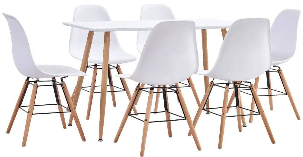 vidaXL 7-dielna jedálenská súprava, plast, biela