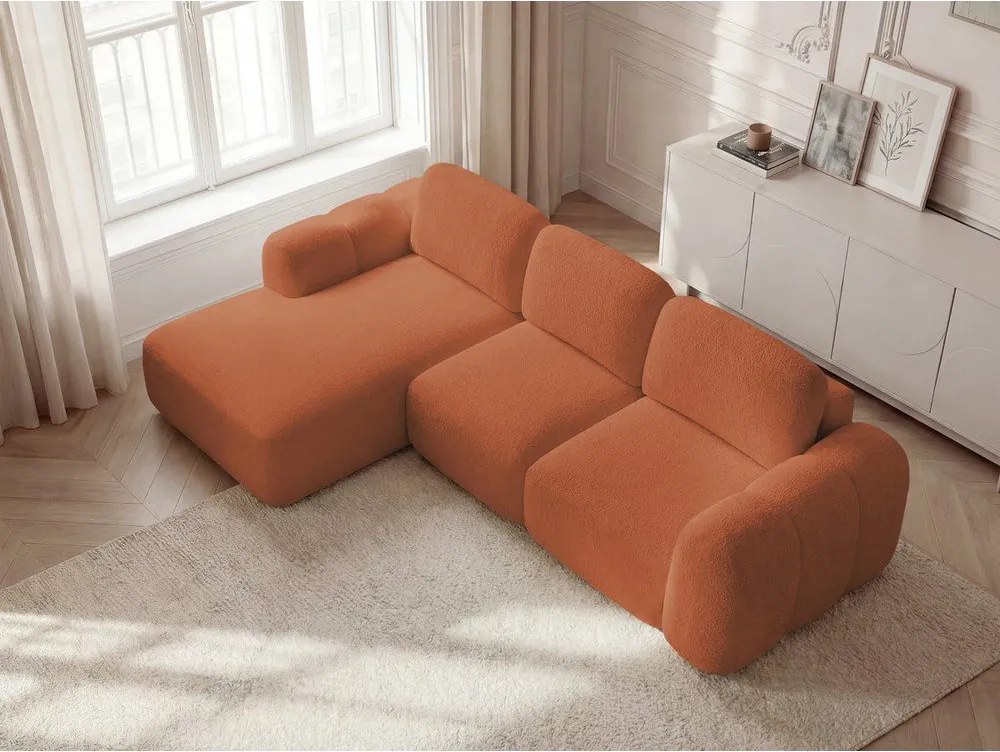 Oranžová rozkladacia/s úložným priestorom rohová pohovka z textílie buklé (ľavý roh/s leňoškou) Montaigne – Bobochic Paris