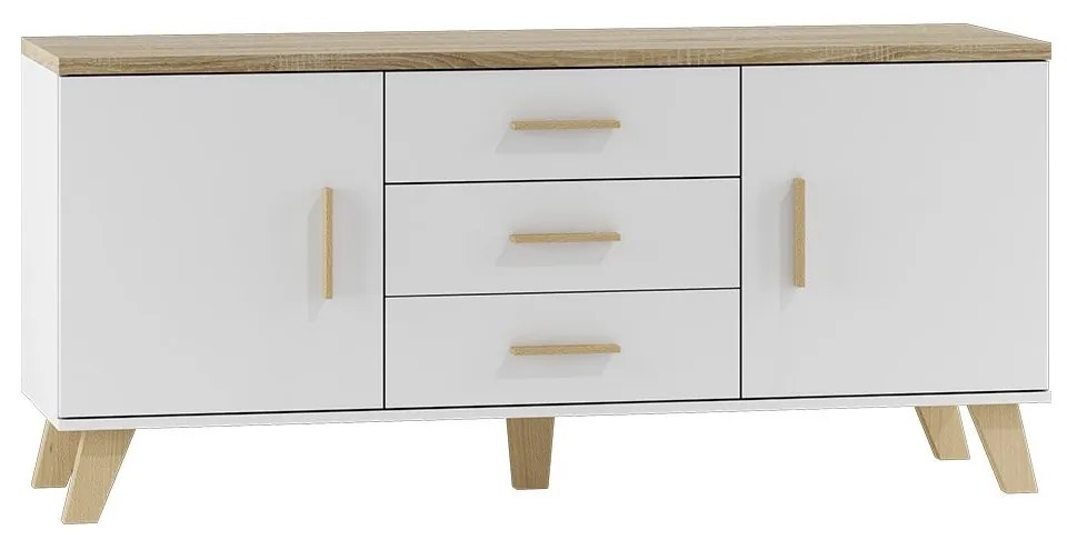 Komoda Sanna 150 2D3S, Farby: briliantovo biela matná / dub sonoma