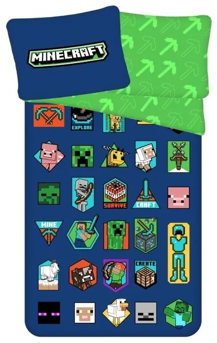 JERRY FABRICS Obliečky Minecraft Badges Bavlna, 140/200, 70/90 cm