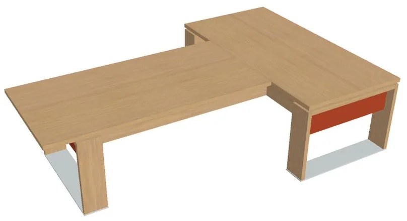 Stôl Verno+ S 200 x 300 cm s rokovacím prvkom, dub svetlý / oranžová