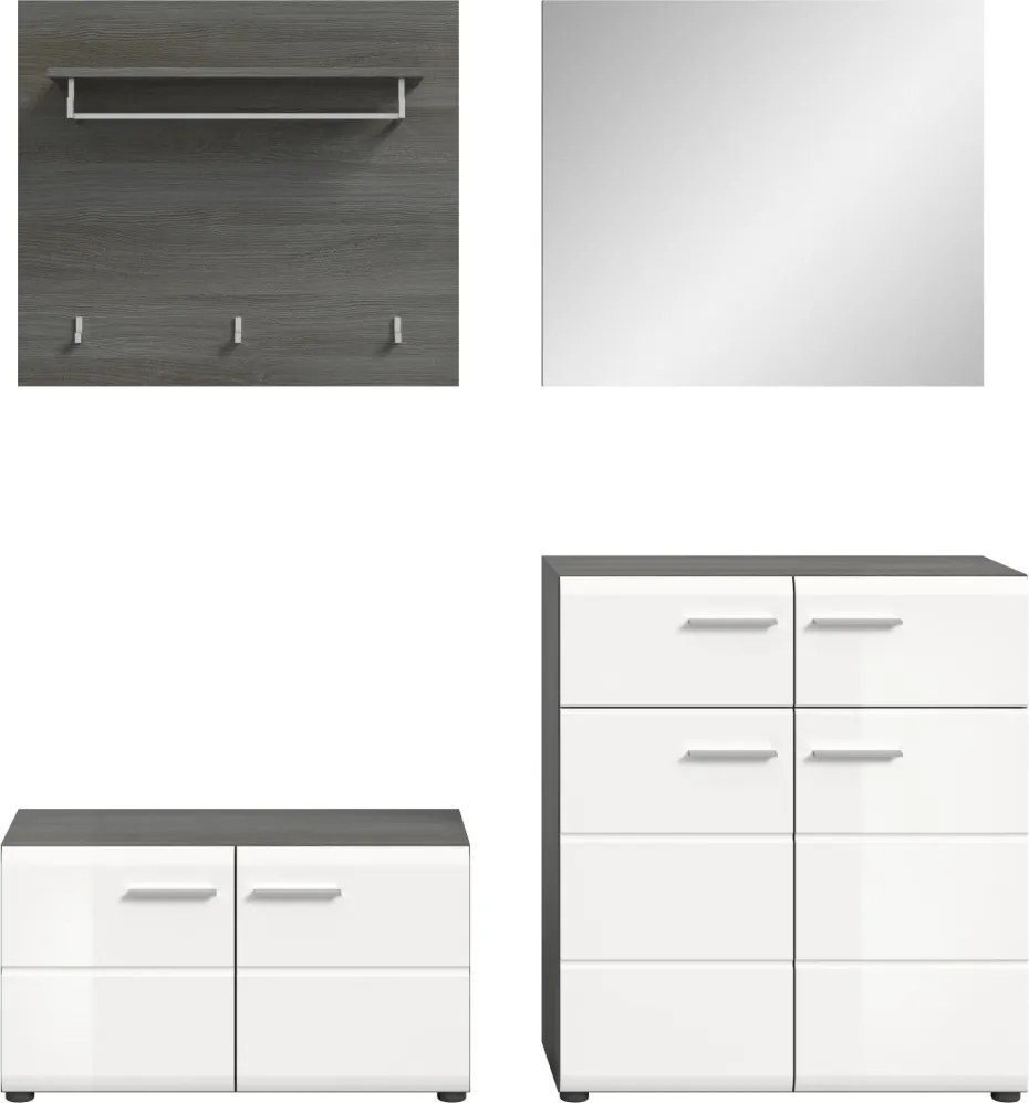 Predsieňová zostava Salsa (4-dielna), sivý dub/biela lesk