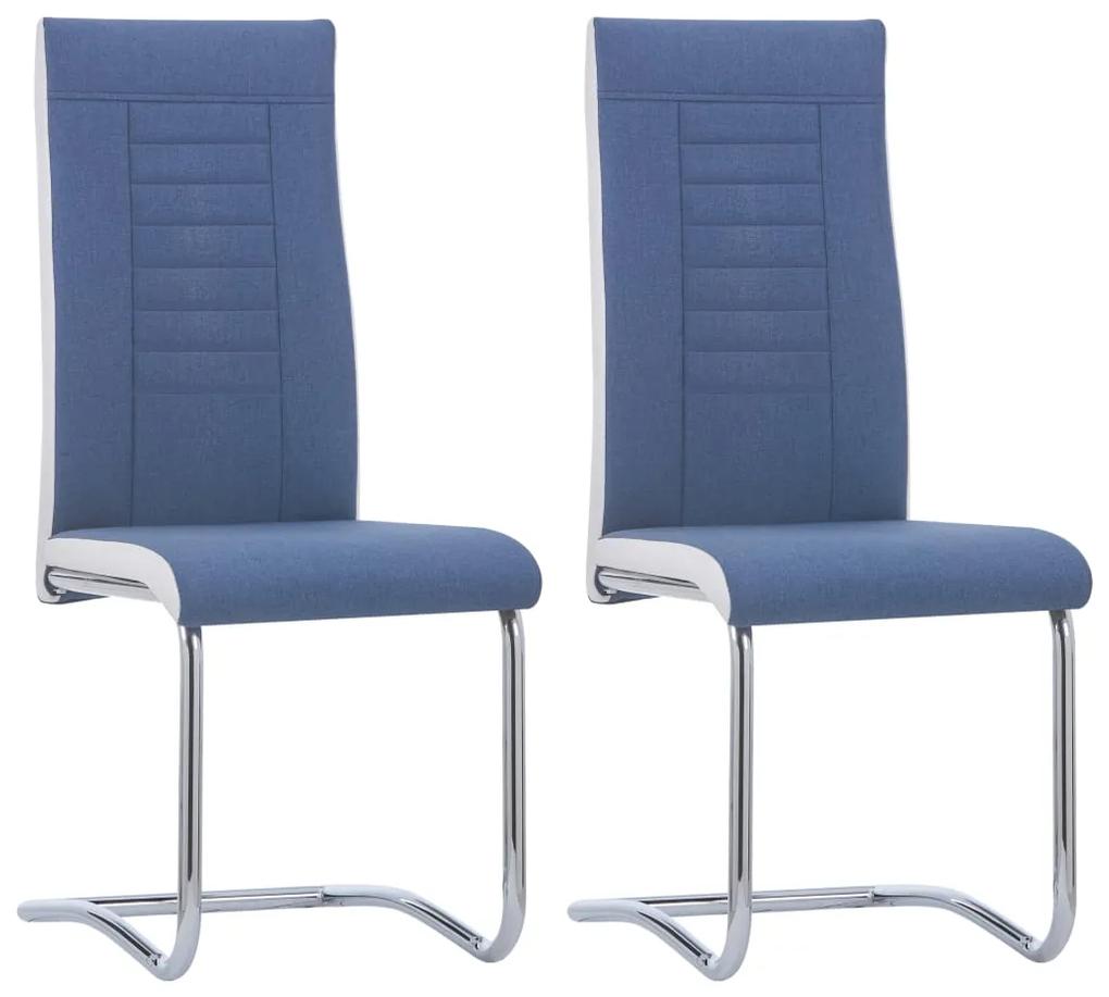 vidaXL Jedálenské stoličky, perová kostra 2 ks, modré, látka