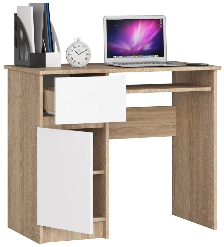 Psací stôl PIKSEL 90 cm dub sonoma/biely ľavý