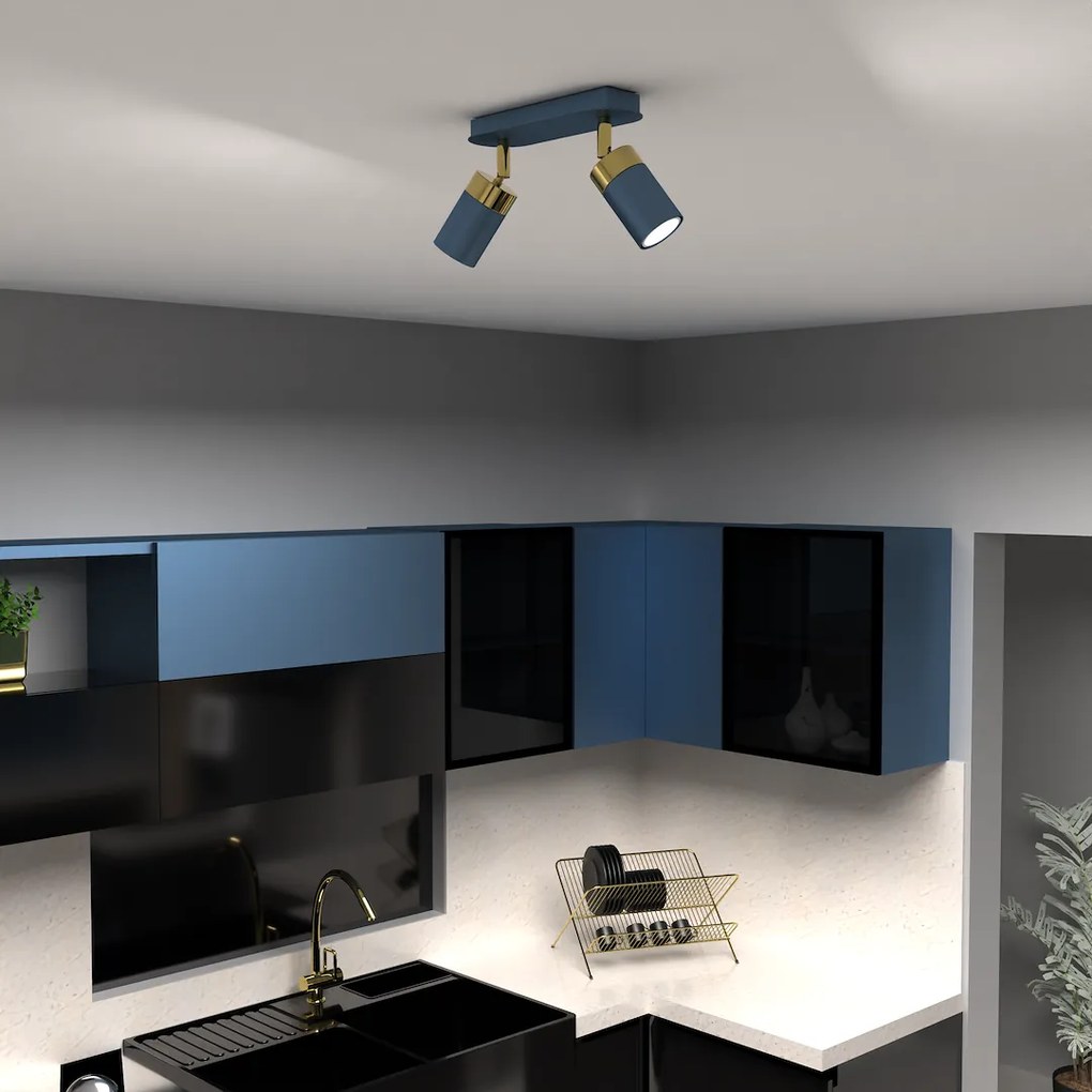 Bodové svietidlo Joker, 2x zlaté/tmavomodré kovové tienidlo, db