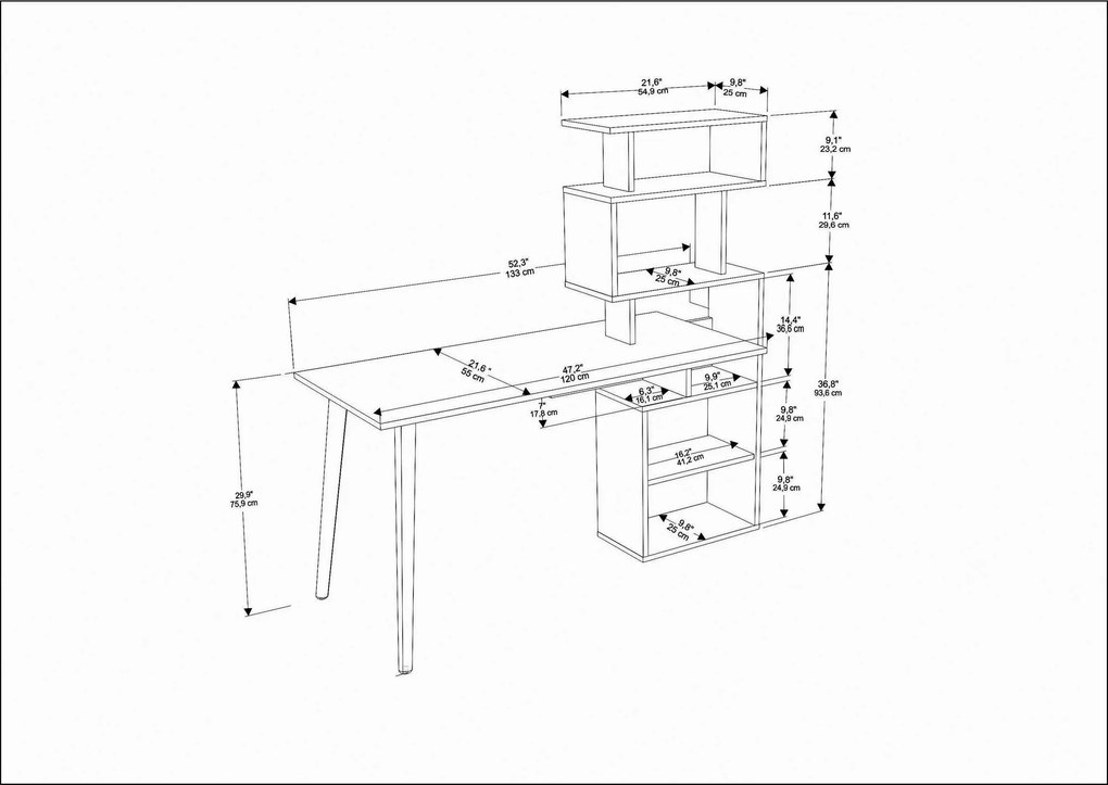 Písací stôl VINA s vstavanou knižnicou dub prírodný