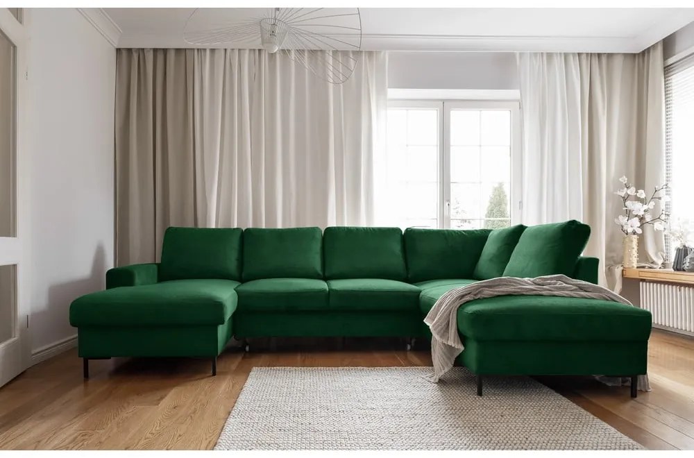 Tmavozelená menčestrová rozkladacia rohová pohovka (pravý roh) Lofty Lilly – Miuform