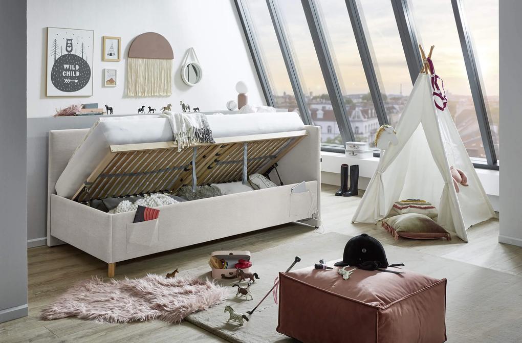 Detská posteľ loop 90 x 200 cm s bočnicou a úložným priestorom béžová MUZZA