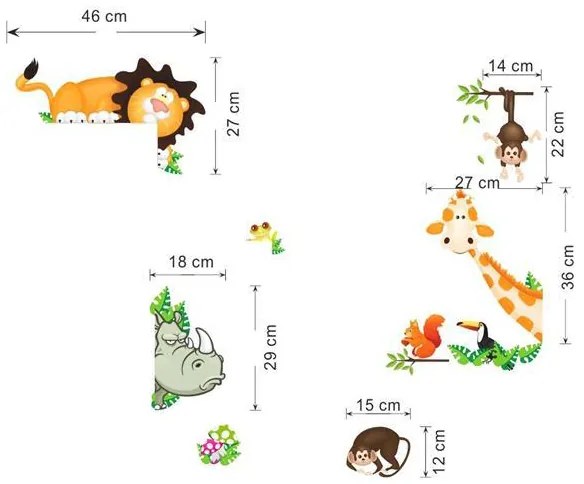 Samolepka na stenu "Zvieratká z džungle" 30x90 cm