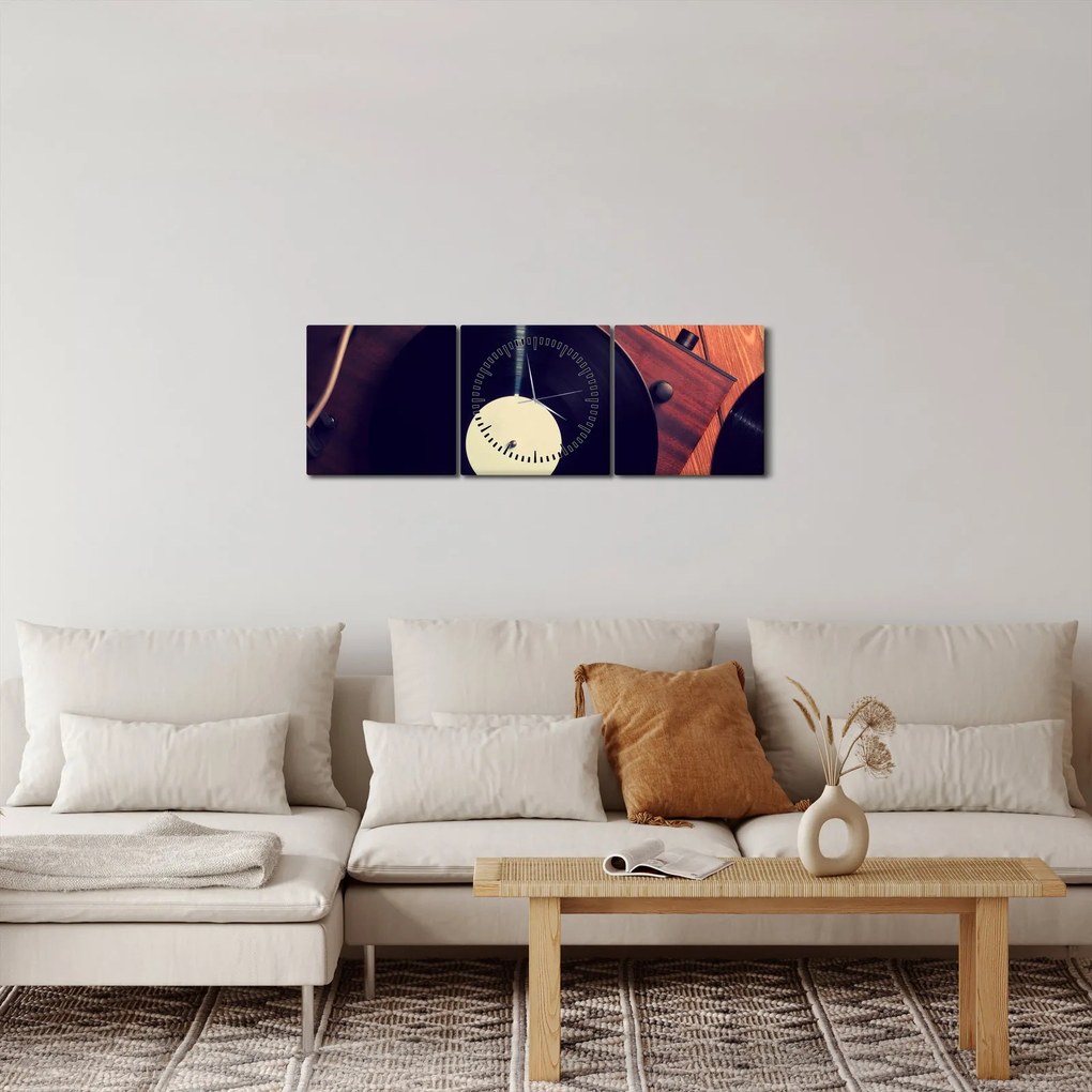 Obraz gramofónových dosiek (s hodinami) (90x30 cm)