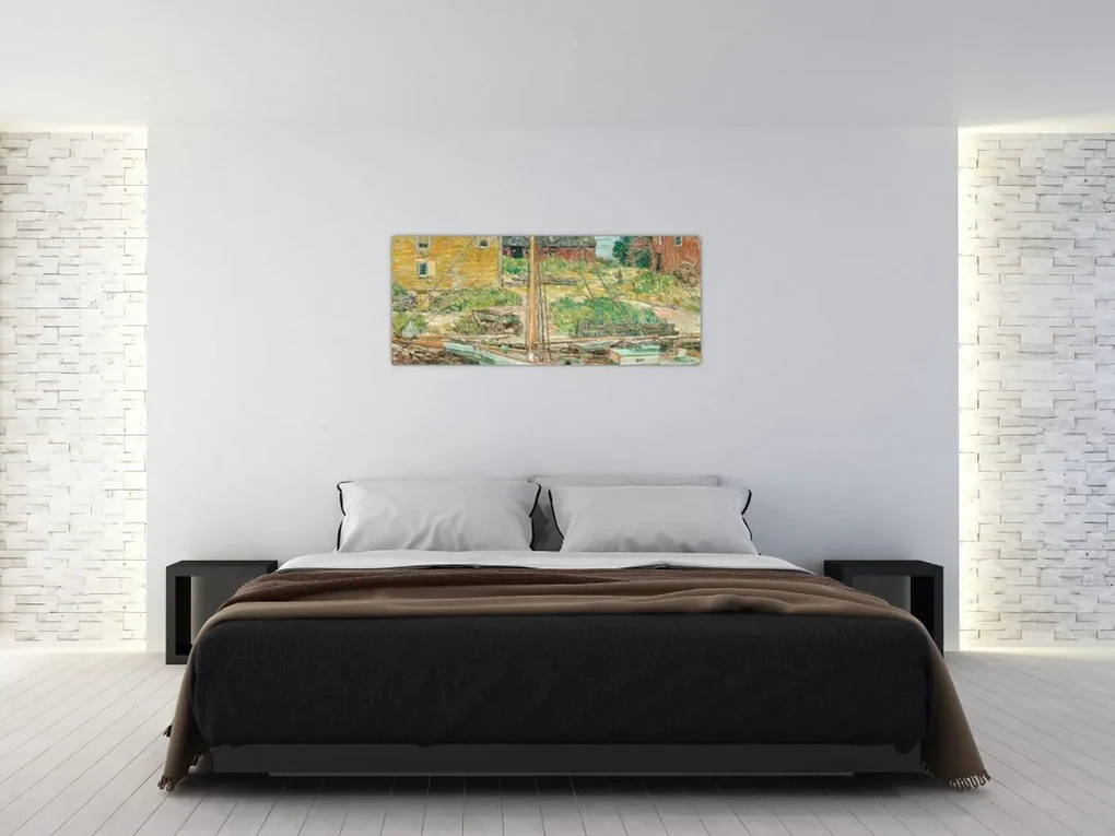 Obraz - Childe Hassam, Oyster Sloop, Cos Cob, reprodukcia (120x50 cm)