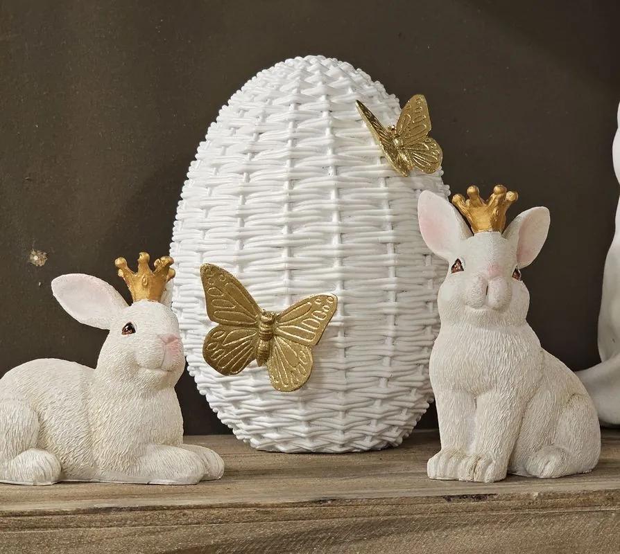 Dekorácia biele prútené vajíčko so zlatými motýlikami - 15*18*20 cm