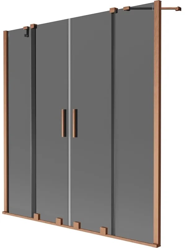 Mexen Velar Duo, 2-krídlová posuvná vaňová zástena 160 x 150 cm, 8mm šedé sklo, medená matná, 896-160-000-42-65