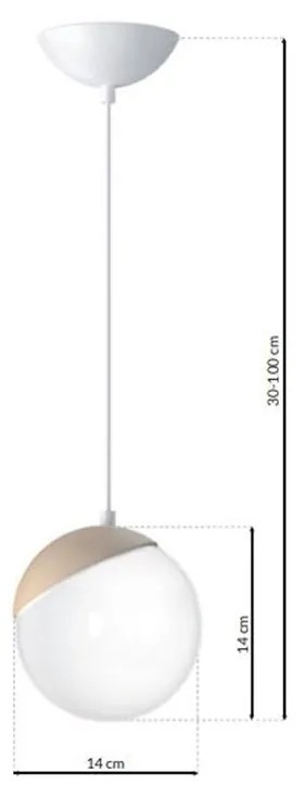 Závesné svietidlo Sfera, 1x biele sklenené tienidlo, w/drevo