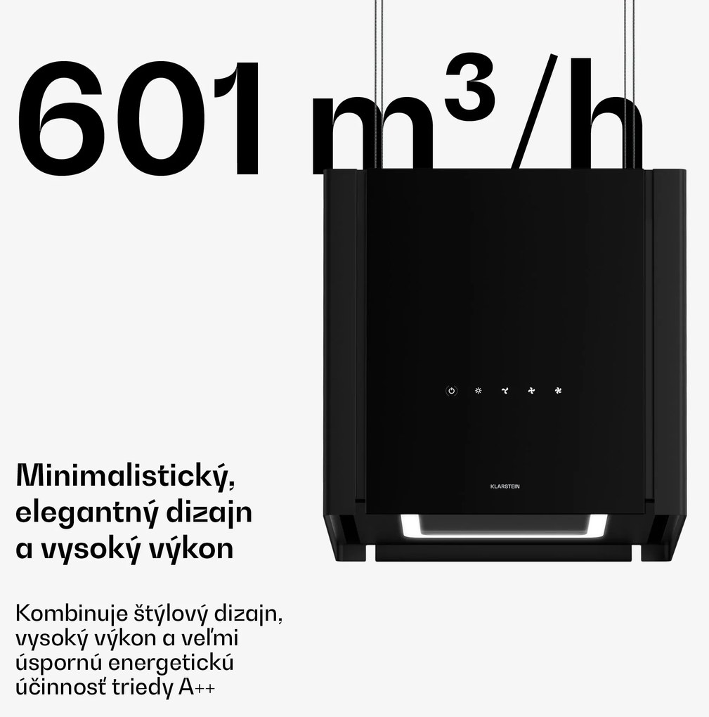 Klarstein Velaire digestor funkcia zdvíhania 40 cm, Elegantný, minimalistický, výkonný, EEC A++, 601 m³/h