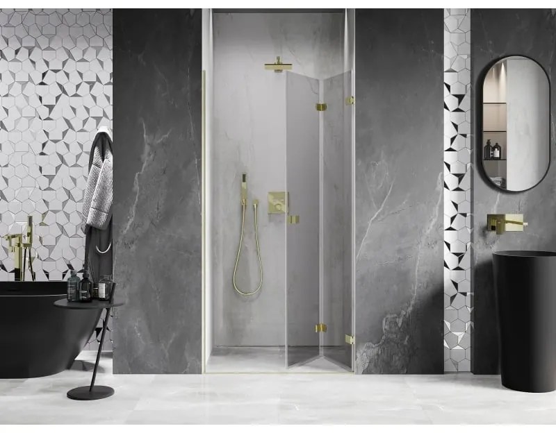 Mexen, Mexen Lunar-F pravé sklápacie sprchové dvere 70 cm, transparentné, brúsené zlato - 836-070-000-55-00-P