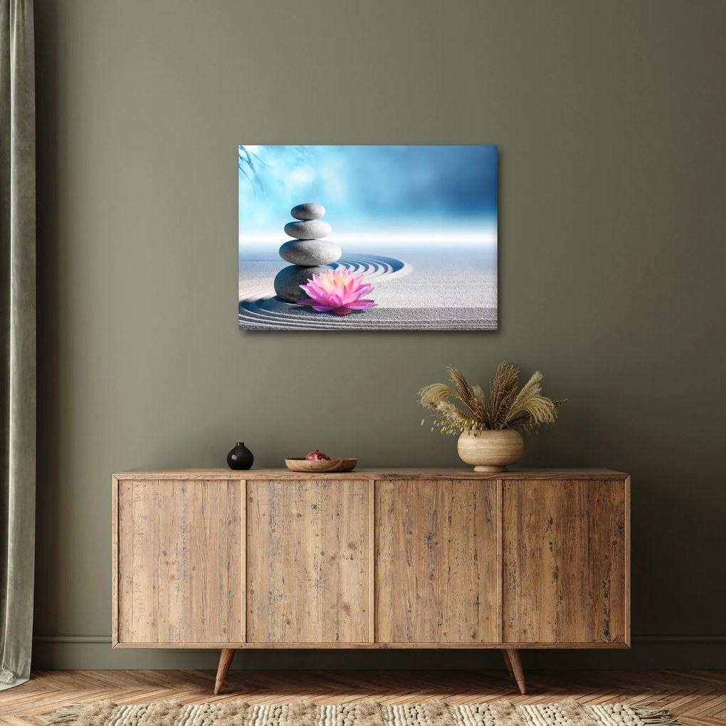 Obraz piesku, ľalie a spa kameňov (70x50 cm)