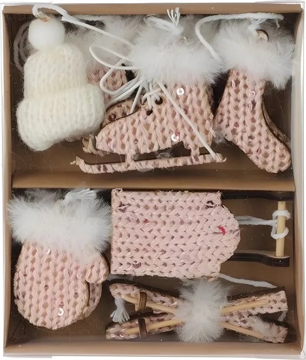 Set vianočných ozdôb v štrikovanom dizajne – ružový 13 × 11 cm