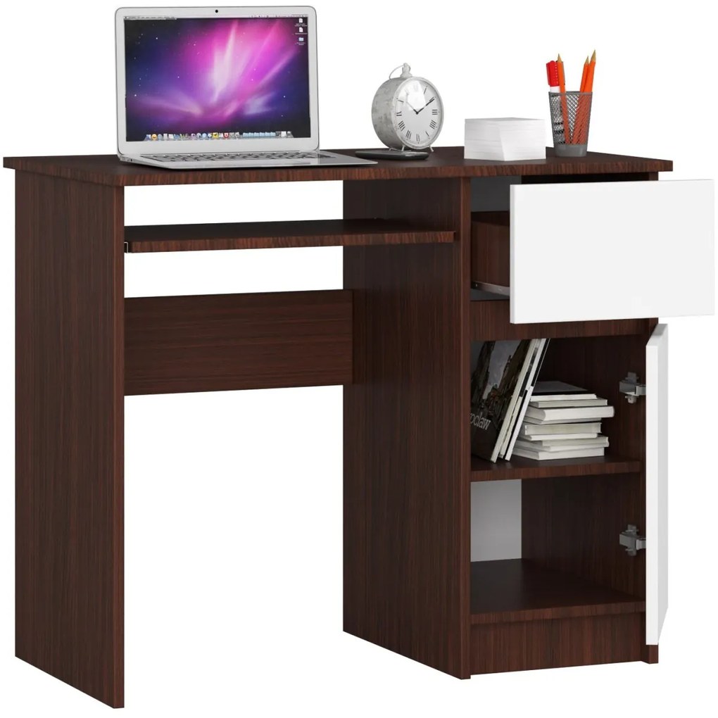 Psací stôl PIKSEL 90 cm wenge/biely pravý