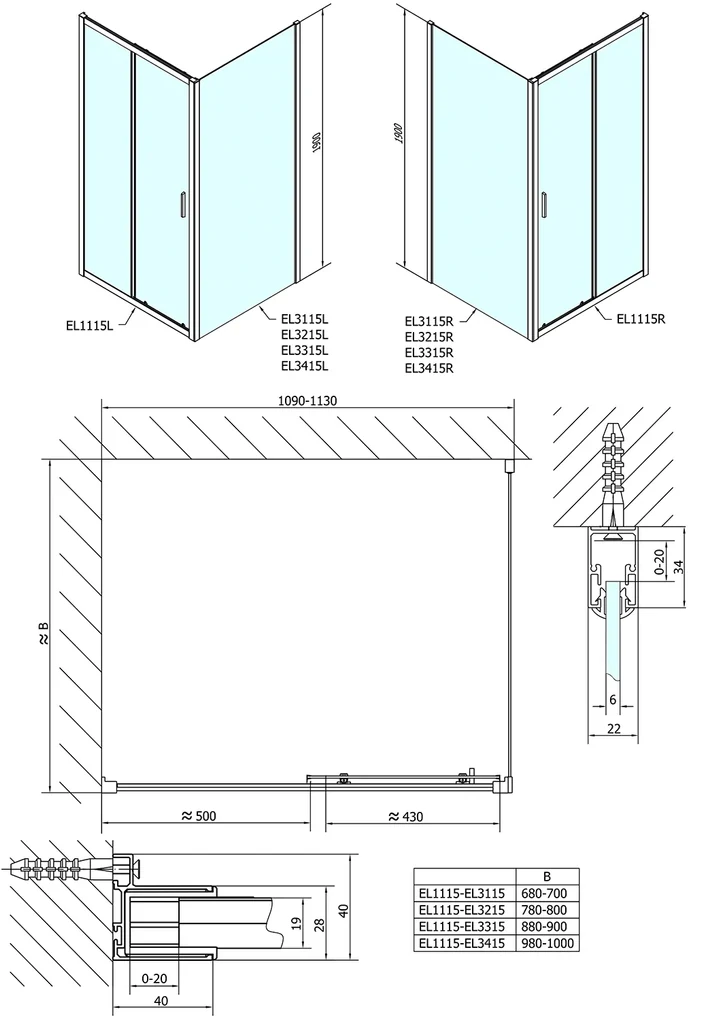 Polysan Polysan, EASY LINE sprchové dvere 1100mm, číre sklo, EL1115