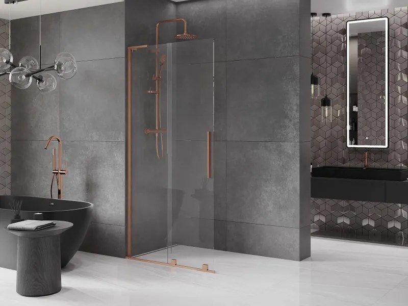 Mexen Velar L, posuvná sprchová zástena Walk-in 100 x 200 cm, 8mm číre sklo, medená matná, 871-100-003-03-65