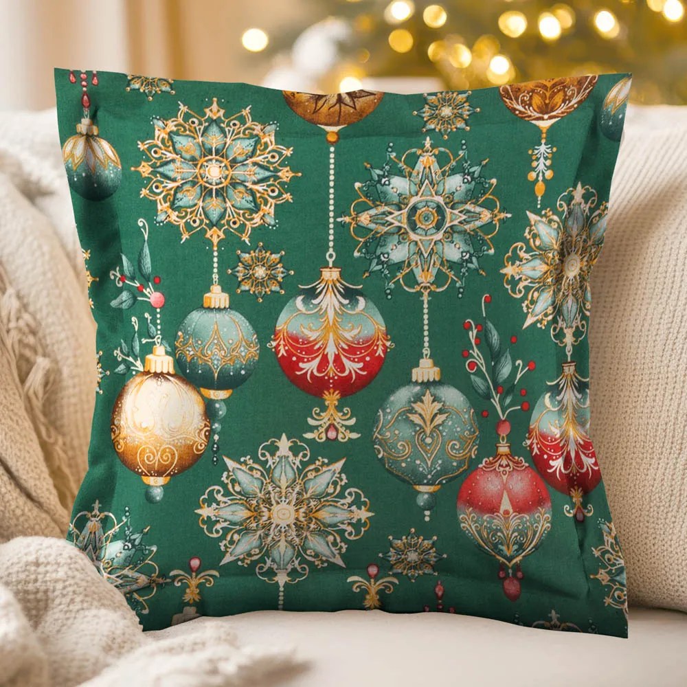 Biante Bavlnená obliečka na vankúš s lemom Sandra SA-529 Vianočné banky na zelenom 60 x 60 cm