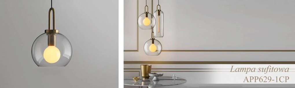 Toolight - Závesné svietidlo zo skla 1xE27 60W APP442-CP, zlatá, OSW-05633