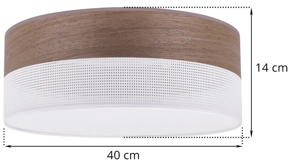 Stropné svietidlo Wood, 1x hnedá orechová dýha/biele PVC tienidlo, (biele plexisklo), (fi 40cm)