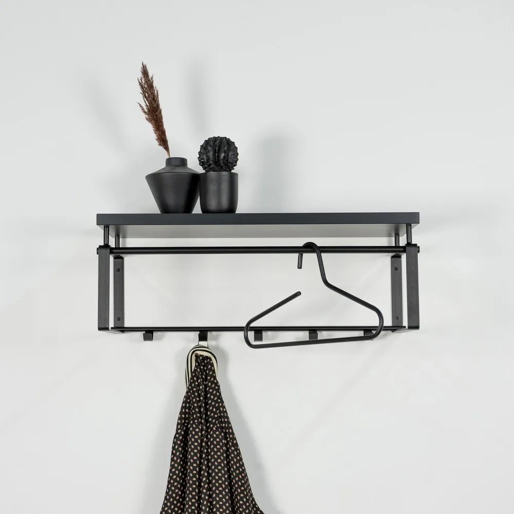 Čierny kovový nástenný vešiak s poličkou 70 cm Rex – Spinder Design