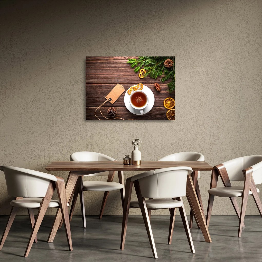 Sklenený obraz - hrnček s dekoráciami (70x50 cm)