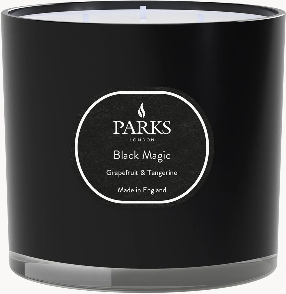 Ručne vyrobená trojknôtová vonná sviečka Black Magic (Grapefruit, Tangerine & White Musk)