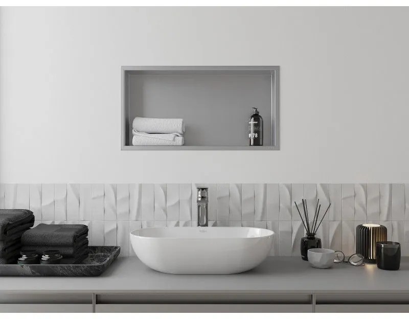 Mexen X-Wall-R, polička na zapustenie na obklad s golierom 60 x 30 cm, oceľová, 1910603010