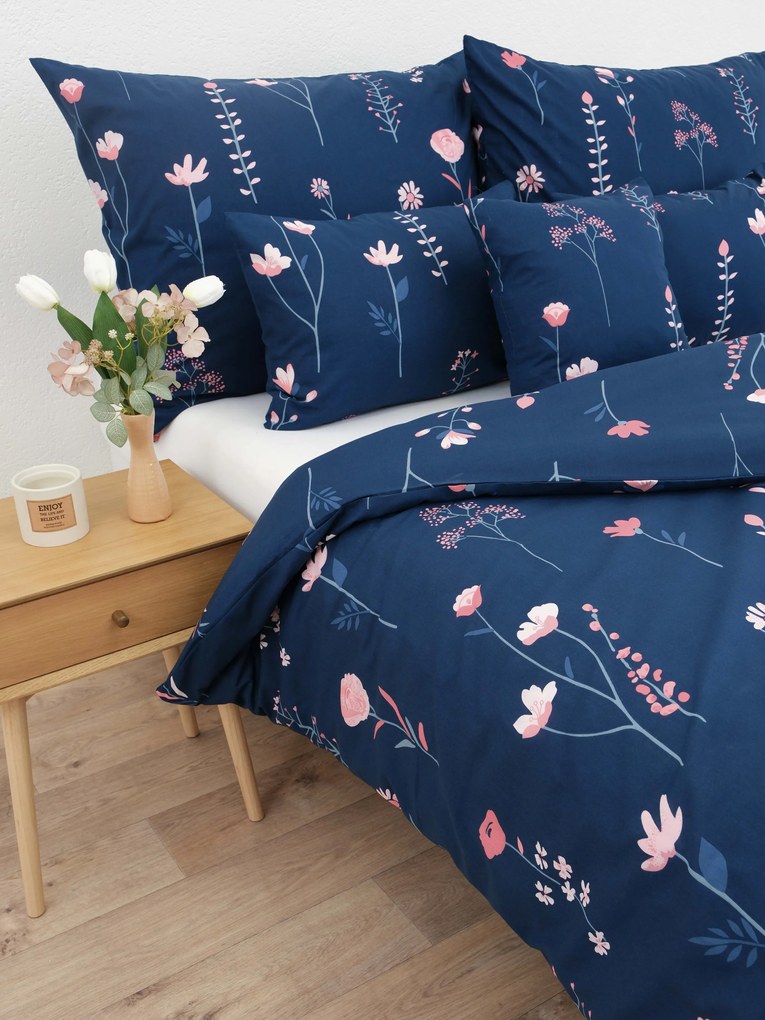 Francúzske bavlnené obliečky Renforcé - Vlčie maky tmavo modré