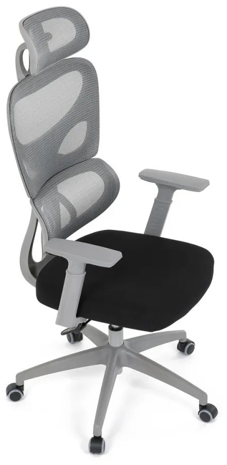 Kancelárska ergonomická stolička GRANT II — sieť, látka, sivá