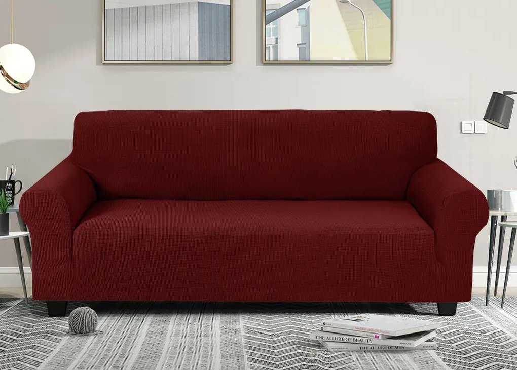 Elastický žakárový poťah na trojmiestnu pohovku BestBerg / vínová