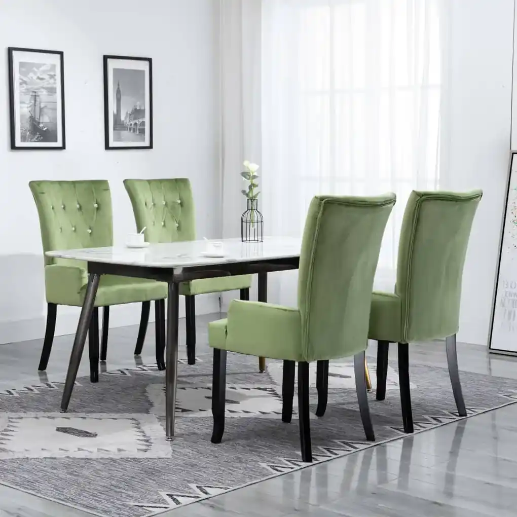 vidaXL Jedálenské stoličky s opierkami 4 ks svetlozelené zamatové | BIANO