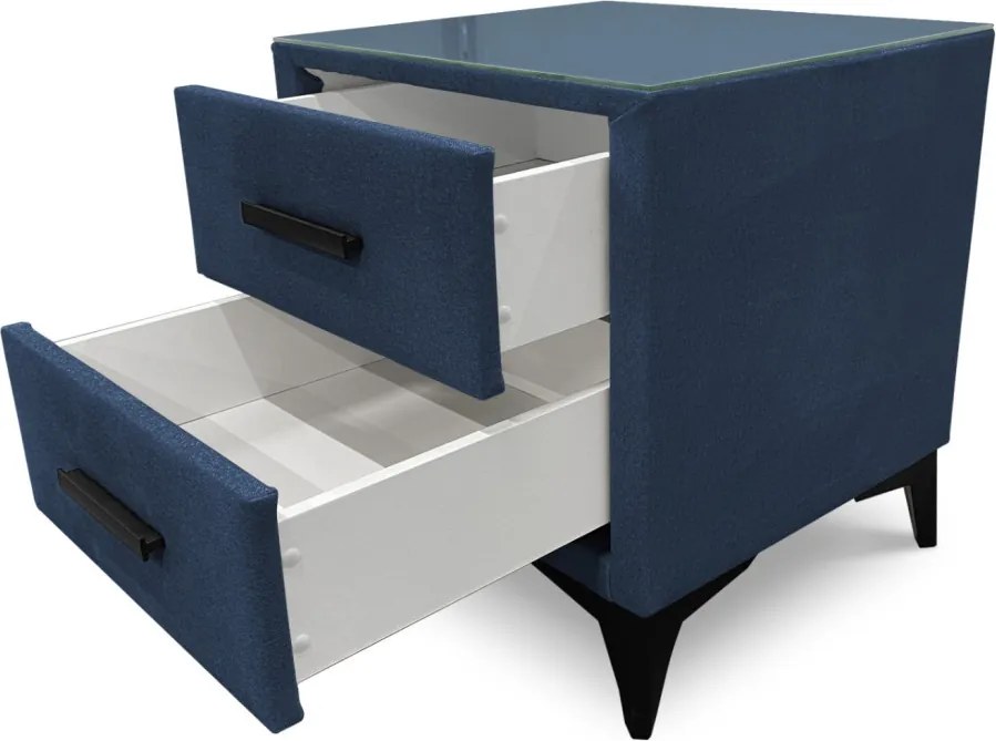 Nočný stolík s 2 zásuvkami Joy, námornícka modrá látka
