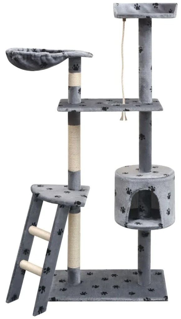 vidaXL Škrabadlo pre mačky so sisalovými stĺpikmi, 150 cm, sivé s potlačou labiek