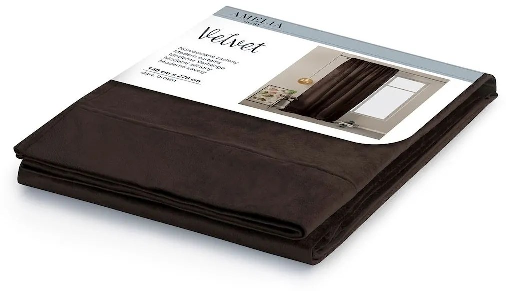 Záves AmeliaHome Velvet tmavohnedý, velikost 140x270