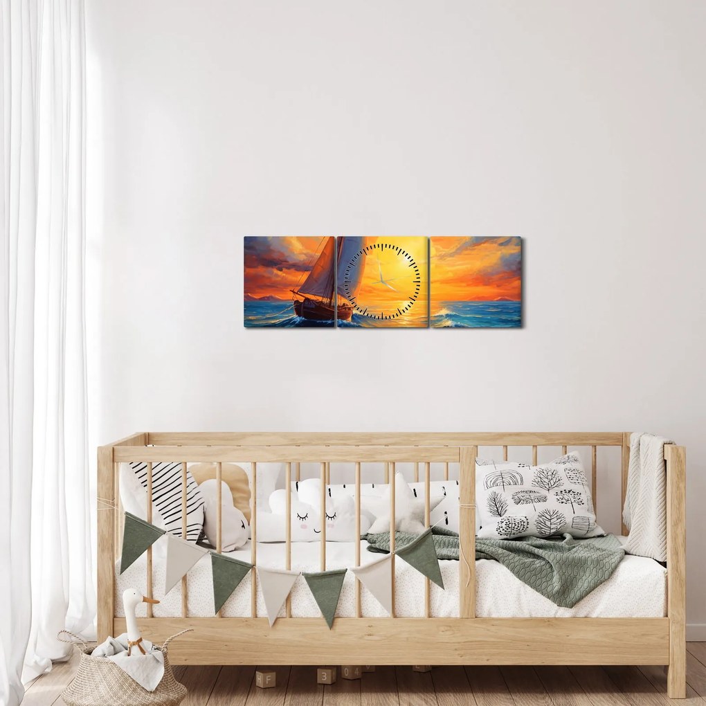 Obraz - Plachetnica (s hodinami) (90x30 cm)