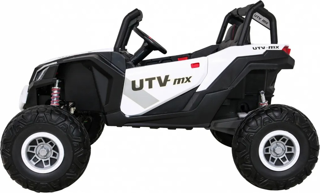 Ramiz Elektrická bugina UTV-MX pre deti biela + pohon 4x4 + diaľkové ovládanie + LED a audio + úložný priestor + EVA + pomalý štart