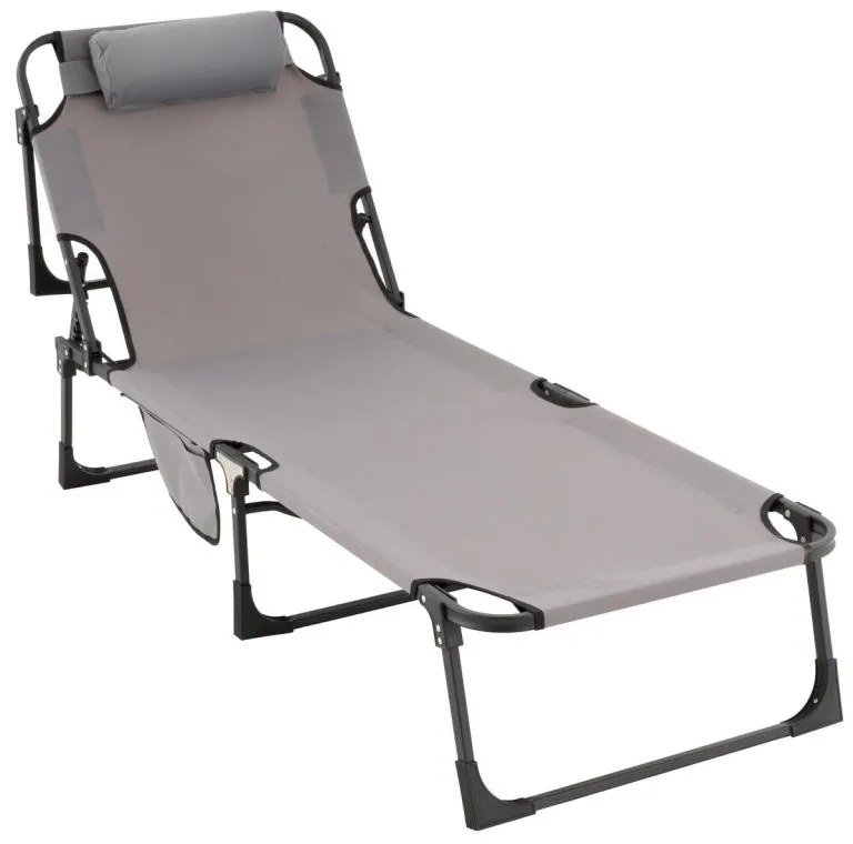 Skladacie lehátko, sivé, polyester, 182 x 60 x 30 cm