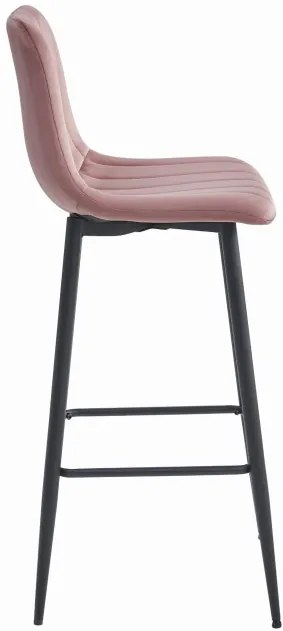 Set štyroch barových stoličiek POZZA zamatové ružové (čierne nohy) 4 ks