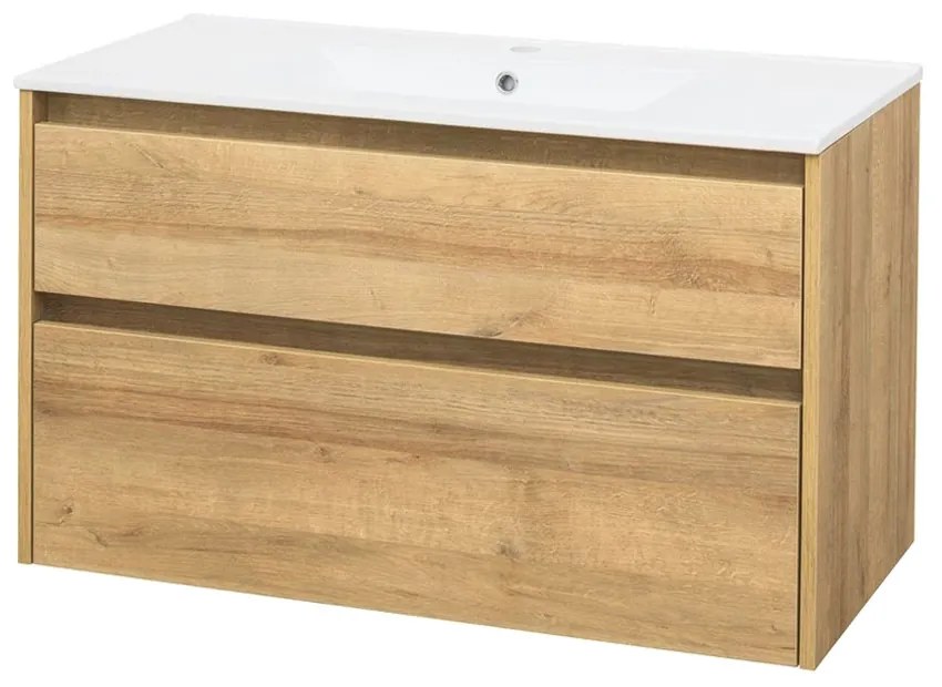 Mereo Mereo, Opto, kúpeľňová skrinka s keramickým umývadlom 101 cm, biela, dub, biela/dub, čierna, MER-CN922